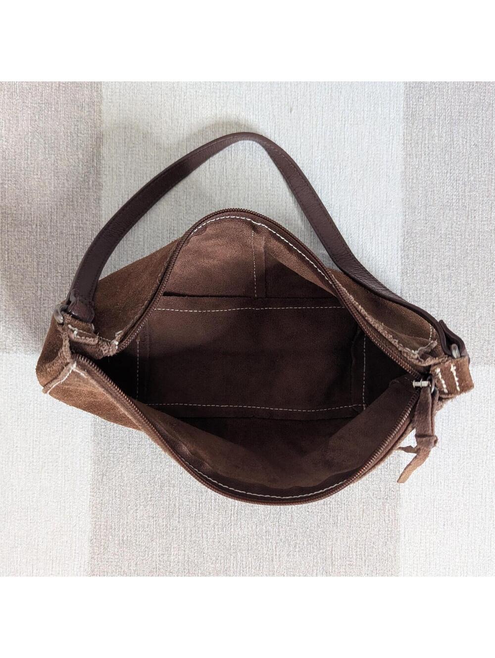 Vintage handmade suede baguette shoulder bag - Picture 5 of 6